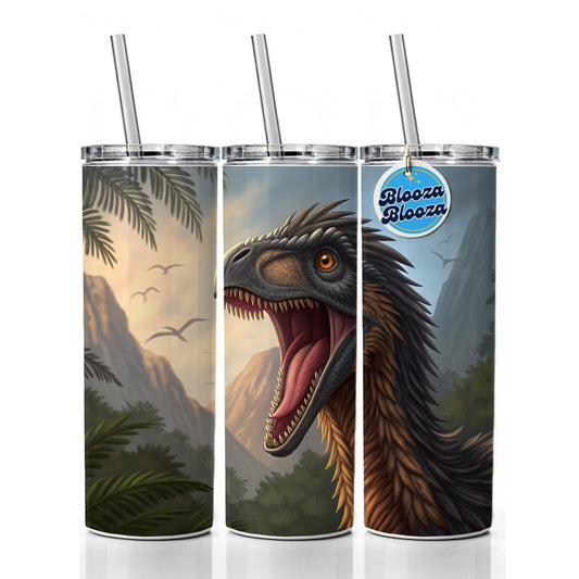 Roaring Therizinosaurus Dinosaur Jungle Skinny Tumbler 20oz with Straw Insulated Water Bottle Gift