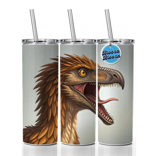 Roaring Troodon Dinosaur Skinny Tumbler 20oz with Straw Insulated Water Bottle Gift