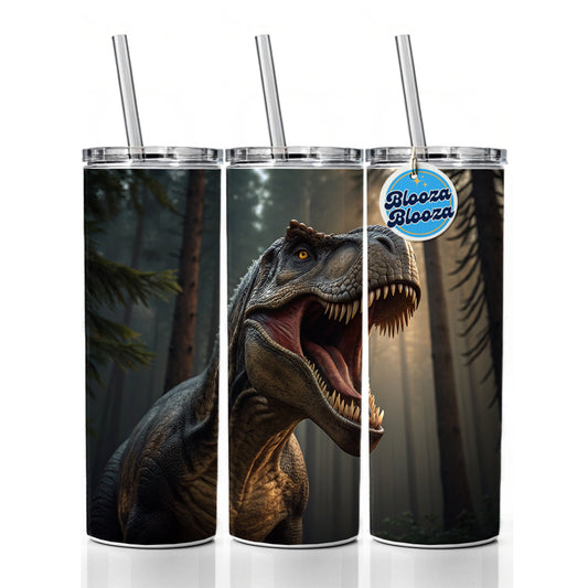 Roaring Tyrannosaurus Rex Dinosaur Skinny Tumbler 20oz with Straw Insulated Water Bottle Gift