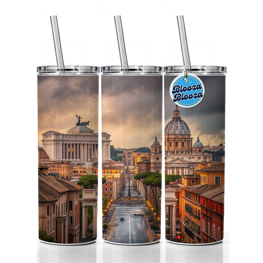Rome Italy City Beautiful Travel Skinny Tumbler 20oz with Straw Insulated Water Bottle Gift