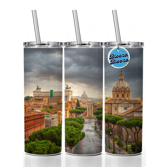 Rome Italy City Travel History Skinny Tumbler 20oz with Straw Insulated Water Bottle Gift