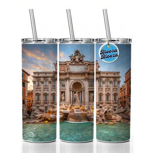 Rome Italy Trevi Fountain Travel History Skinny Tumbler 20oz with Straw Insulated Water Bottle Gift