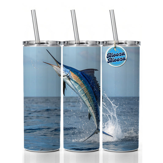 Sailfish Jumping Fishing Skinny Tumbler 20oz with Straw Insulated Water Bottle Gift