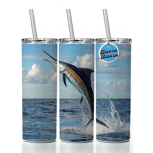 Sailfish Jumping Sea Fishing Skinny Tumbler 20oz with Straw Insulated Water Bottle Gift