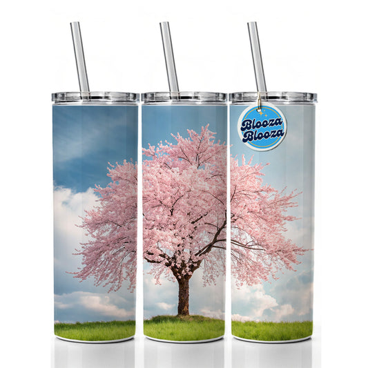 Sakura Cherry Blossom Tree Japan Beautiful Flowers Skinny Tumbler 20oz with Straw Insulated Water Bottle Gift