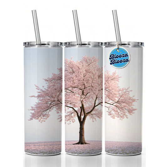 Sakura Cherry Blossom Tree Pink Flower Skinny Tumbler 20oz with Straw Insulated Water Bottle Gift
