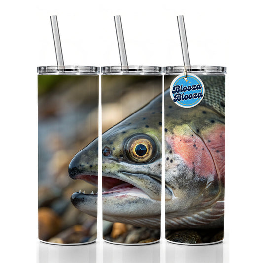 Salmon Fish Eye Close Up Fishing Skinny Tumbler 20oz with Straw Insulated Water Bottle Gift