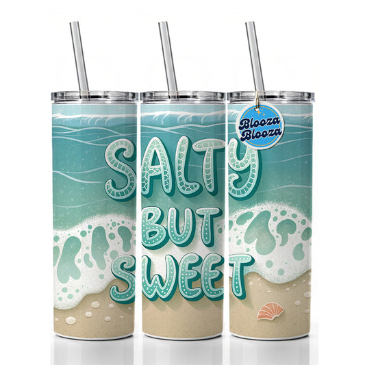 Salty But Sweet Sea Foam Ocean Beach Skinny Tumbler 20oz with Straw Insulated Water Bottle Gift
