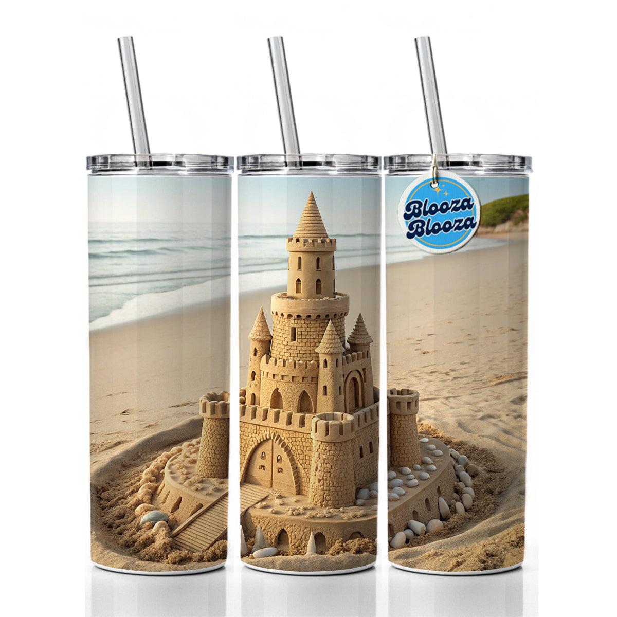 Sandcastle On Beach Cute Skinny Tumbler 20oz with Straw Insulated Water Bottle Gift