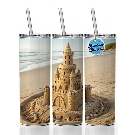 Sandcastle On Beach Cute Skinny Tumbler 20oz with Straw Insulated Water Bottle Gift