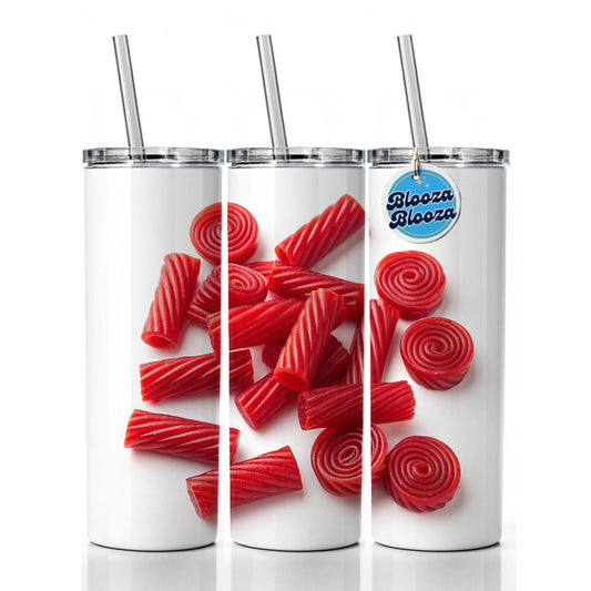 Scattered Red Licorice Skinny Tumbler 20oz with Straw Insulated Water Bottle Gift