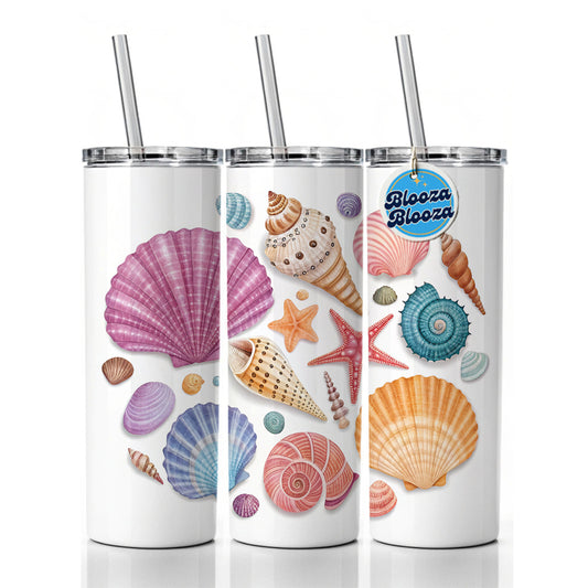 Seashell Collage Colorful Skinny Tumbler 20oz with Straw Insulated Water Bottle Gift