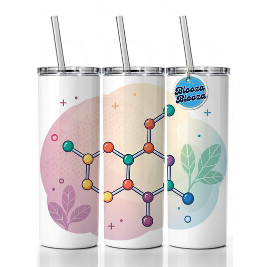 Serotonin Molecule Aesthetic Science Skinny Tumbler 20oz with Straw Insulated Water Bottle Gift