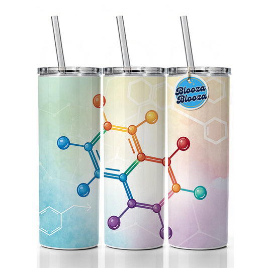 Serotonin Molecule Science Scientific Skinny Tumbler 20oz with Straw Insulated Water Bottle Gift