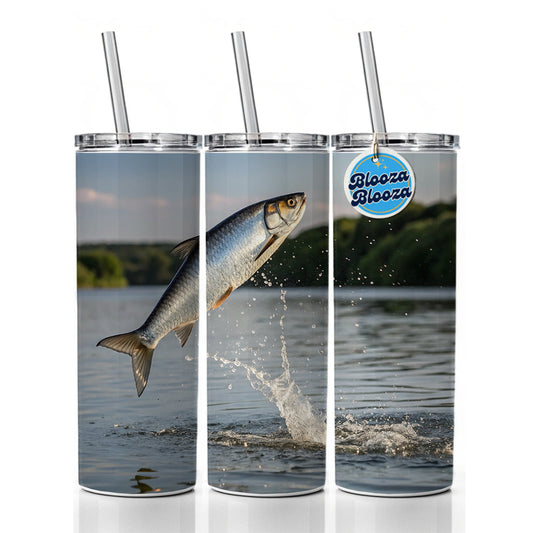 Shad Fish Jumping Fishing Skinny Tumbler 20oz with Straw Insulated Water Bottle Gift