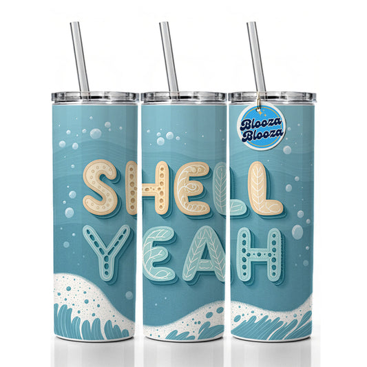 Shell Yeah Sea Foam Ocean Beach Skinny Tumbler 20oz with Straw Insulated Water Bottle Gift