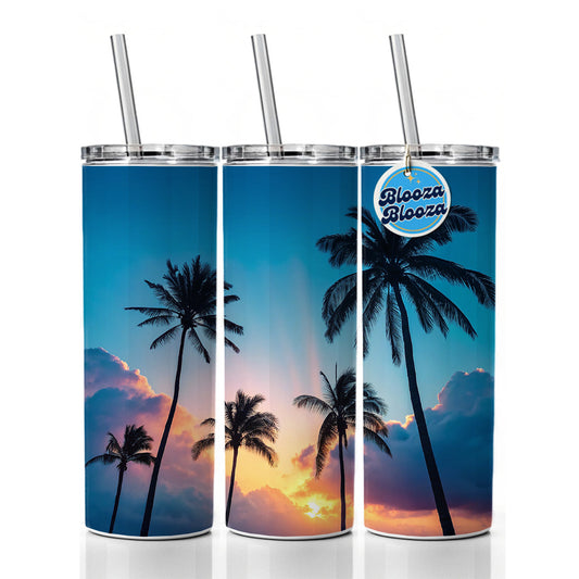 Silhouetted Palm Trees Beautiful Sky Skinny Tumbler 20oz with Straw Insulated Water Bottle Gift