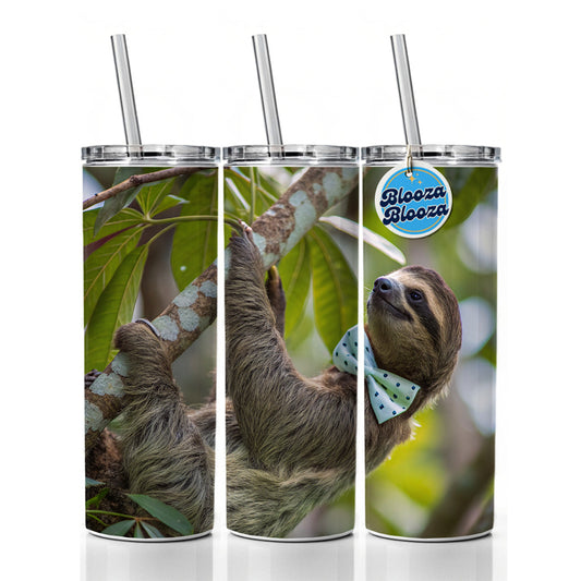 Sloth Wearing Bow Tie Funny Skinny Tumbler 20oz with Straw Insulated Water Bottle Gift