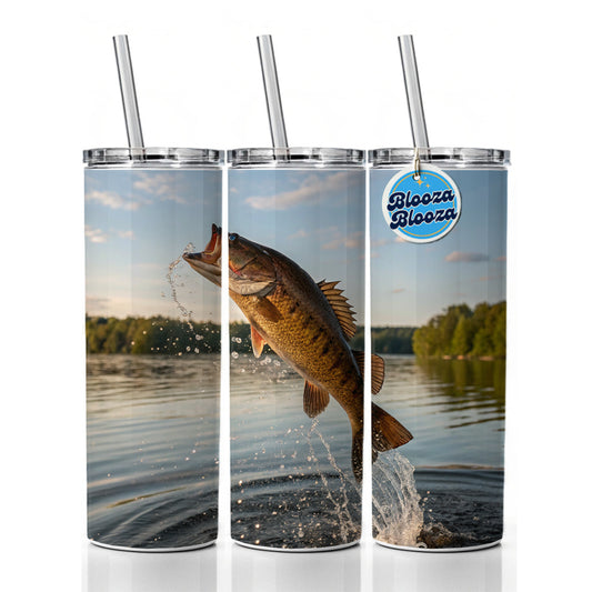 Smallmouth Bass Fish Jumping River Fishing Skinny Tumbler 20oz with Straw Insulated Water Bottle Gift
