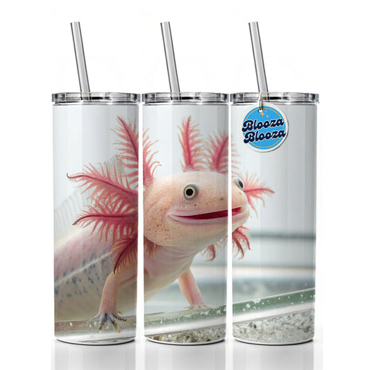 Smiling Axolotl Cute Funny Skinny Tumbler 20oz with Straw Insulated Water Bottle Gift