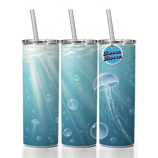 Soft Blue Tones Jellyfish Ocean Sea Skinny Tumbler 20oz with Straw Insulated Water Bottle Gift