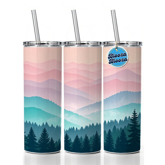 Soft Gradient Pastels Hills Trees Skinny Tumbler 20oz with Straw Insulated Water Bottle Gift