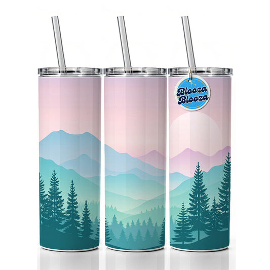 Soft Gradient Pastels Mountains Skinny Tumbler 20oz with Straw Insulated Water Bottle Gift