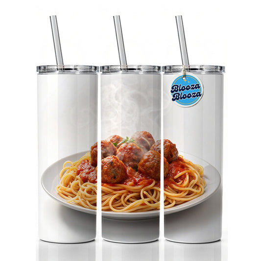 Spaghetti And Meatballs Italian Plate Skinny Tumbler 20oz with Straw Insulated Water Bottle Gift