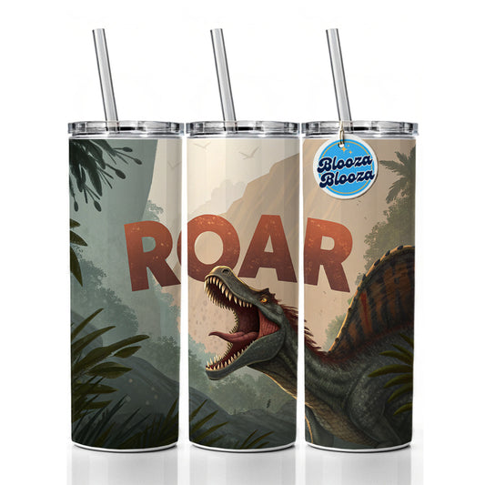 Spinosaurus Roar Bold Text Dinosaur Skinny Tumbler 20oz with Straw Insulated Water Bottle Gift