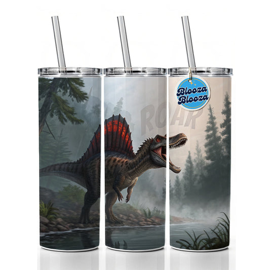 Spinosaurus Roar Dinosaur Skinny Tumbler 20oz with Straw Insulated Water Bottle Gift
