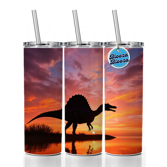 Spinosaurus Sunset Dinosaur Skinny Tumbler 20oz with Straw Insulated Water Bottle Gift