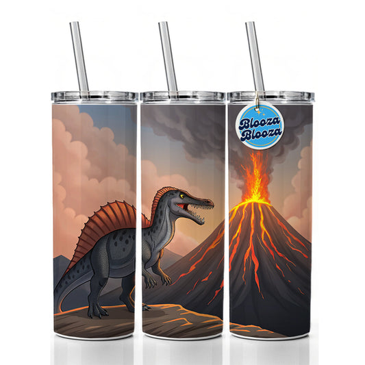 Spinosaurus Volcano Erupting Dinosaur Skinny Tumbler 20oz with Straw Insulated Water Bottle Gift