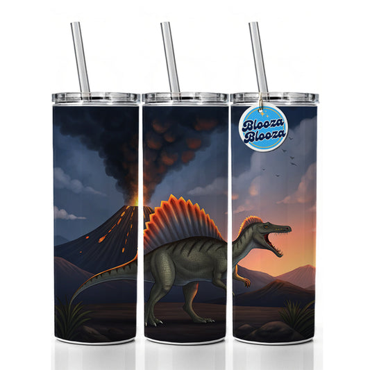 Spinosaurus Volcano Lava Dinosaur Skinny Tumbler 20oz with Straw Insulated Water Bottle Gift