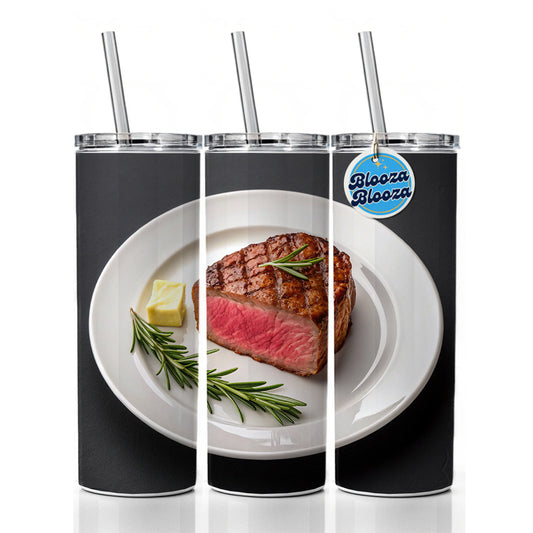 Steak Dinner On Plate Skinny Tumbler 20oz with Straw Insulated Water Bottle Gift