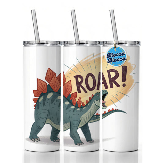 Stegosaurus Roar Dinosaur Skinny Tumbler 20oz with Straw Insulated Water Bottle Gift