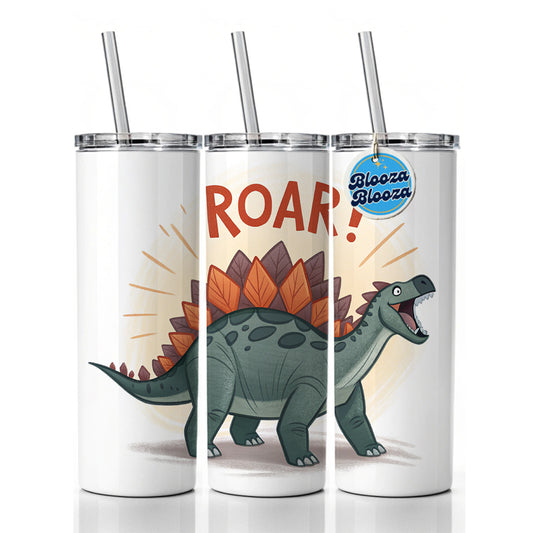 Stegosaurus Roar Text Dinosaur Fun Skinny Tumbler 20oz with Straw Insulated Water Bottle Gift