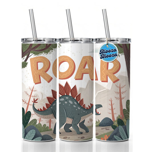 Stegosaurus With Roar Bold Text Dinosaur Skinny Tumbler 20oz with Straw Insulated Water Bottle Gift