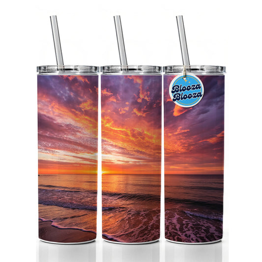 Sunrise Sunset Over The Ocean Skinny Tumbler 20oz with Straw Insulated Water Bottle Gift