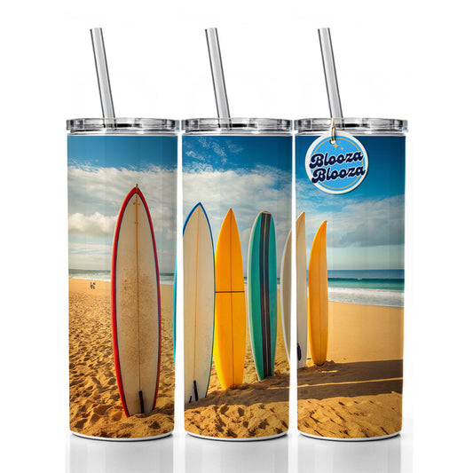 Surfboard Lineup On Beach Skinny Tumbler 20oz with Straw Insulated Water Bottle Gift
