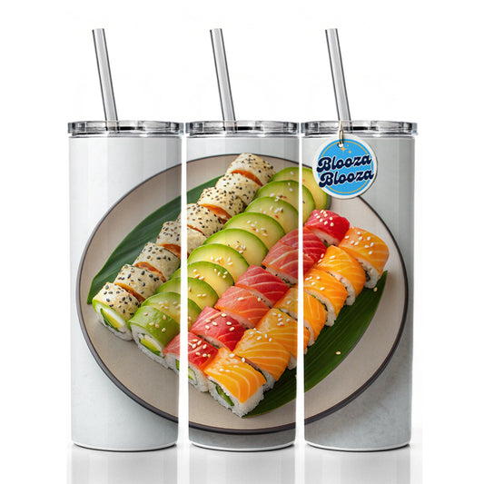 Sushi Rolls Plate Skinny Tumbler 20oz with Straw Insulated Water Bottle Gift
