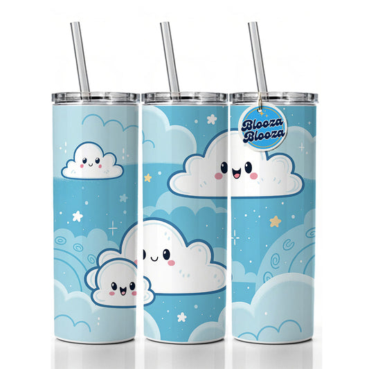 Sweet Puffy Clouds Kawaii Style Skinny Tumbler 20oz with Straw Insulated Water Bottle Gift