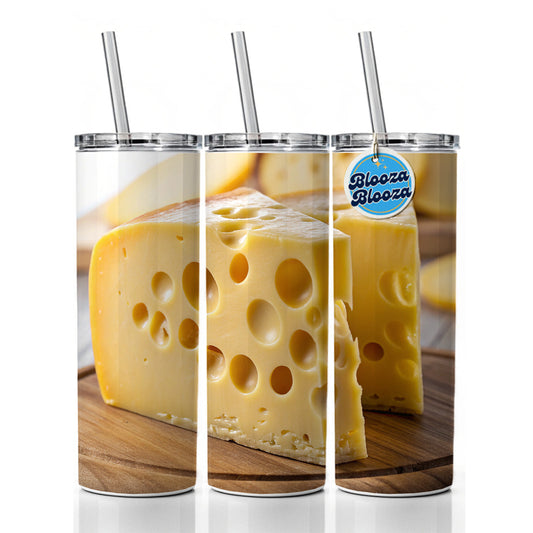 Swiss Cheese on Cutting Board Skinny Tumbler 20oz with Straw Insulated Water Bottle Gift