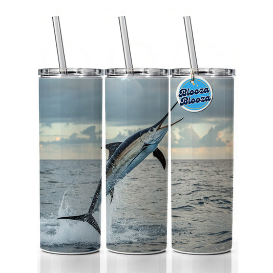 Swordfish Jumping Fishing Skinny Tumbler 20oz with Straw Insulated Water Bottle Gift