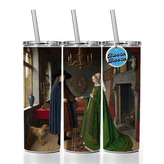 The Arnolfini Portrait By Jan Van Eyck Inspired Skinny Tumbler 20oz with Straw Insulated Water Bottle Gift