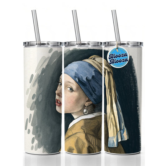 The Girl With A Pearl Earring By Johannes Vermeer Inspired Skinny Tumbler 20oz with Straw Insulated Water Bottle Gift