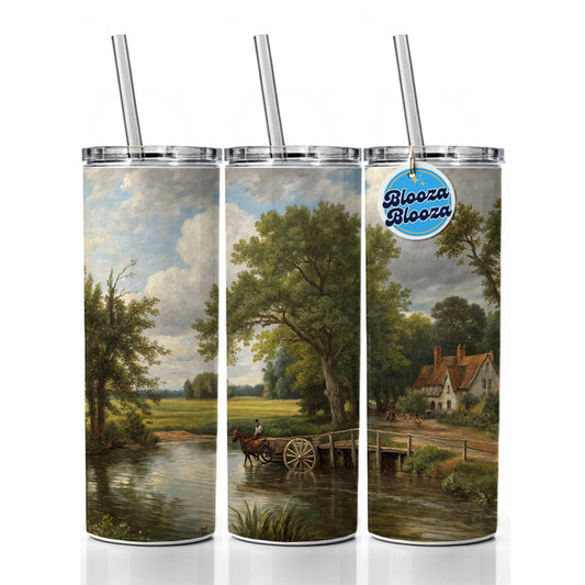 The Hay Wain By John Constable Inspired Skinny Tumbler 20oz with Straw Insulated Water Bottle Gift