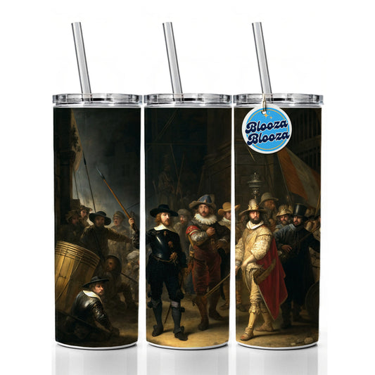 The Night Watch By Rembrandt Inspired Skinny Tumbler 20oz with Straw Insulated Water Bottle Gift