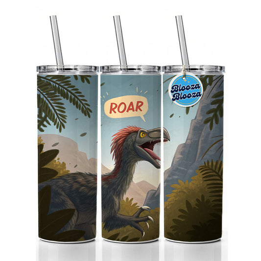 Therizinosaurus Roar Dinosaur Skinny Tumbler 20oz with Straw Insulated Water Bottle Gift