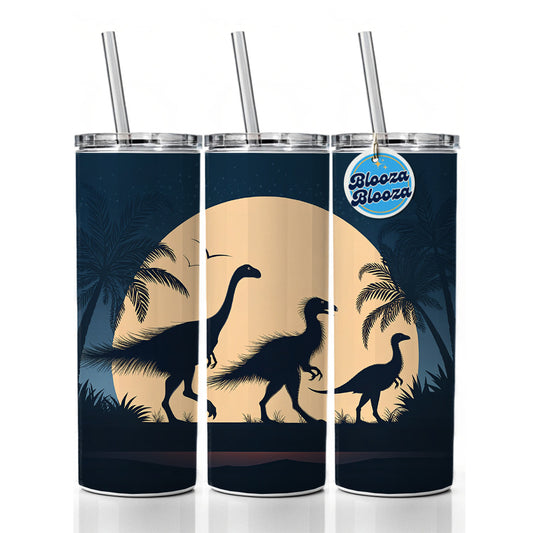 Therizinosaurus Silhouettes Night Dinosaurs Skinny Tumbler 20oz with Straw Insulated Water Bottle Gift