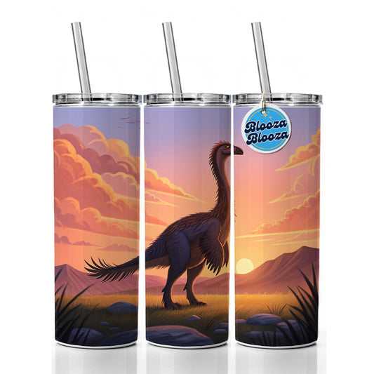 Therizinosaurus Sunset Sunrise Dinosaur Skinny Tumbler 20oz with Straw Insulated Water Bottle Gift